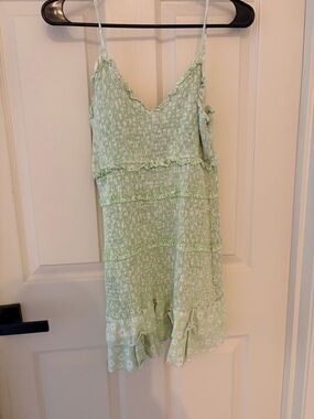 Olivaceous Light Green Floral Smocked Slip Dress